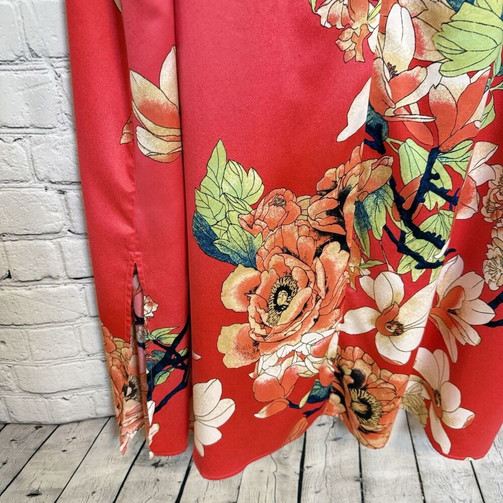 Natori Enchanted Lotus Satin Zip Caftan Women Plus 2X Boho Resort Art To Wear - Picture 10 of 16